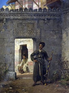 ""Les gardes tcherkesses"" (De tjerkassiske vagter) peinture af Stanislav Khlebovsky (Khlebovski) (1835-1884) - 1880 - Olie på lærred Dim 55,5x41,2 cm Privat samling af Stanislaus von Chlebowski