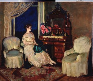 I rummet - Maleri af Stanislav Yulianovich Zhukovsky (Zhukovsky) (1873-1944), olie på lærred af Stanislav Joulianovitch Joukovski