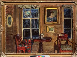 I et gammelt hus. Maleri af Stanislav Yulianovich Zhukovsky (Zhukovsky) (1873-1944), olie på lærred af Stanislav Joulianovitch Joukovski