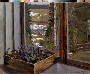 Vintergæk (snegæk). Maleri af Stanislav Yulianovich Zhukovsky (Zhukovsky) (1873-1944), olie på lærred