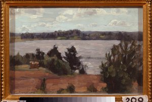 Ved bredden af ​​søen. Værk af Stanislav Yulianovich Zhukovsky (Zhukovsky) (1873-1944), olie på pap af Stanislav Joulianovitch Joukovski