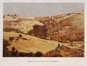Akvarel af Stanley Inchbold, forestillende Kidron-dalen, i Jerusalem, Palæstina 1906