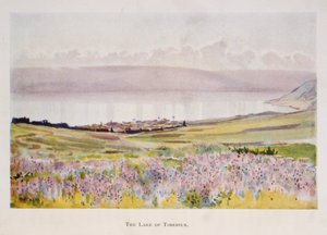 Akvarel af Stanley Inchbold, forestillende Genesaret Sø i Palæstina 1906