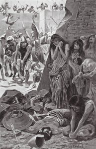Tyrus belejret af Nebukadnezar af Babylon (litho) af Stanley L. (after) Wood