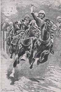 Løjtnant Maclaine bringer kanonerne op ved Maiwand, 17. juli 1880, illustration fra British Battles on Land and Sea , 1915
