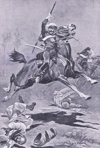 The 9th Lancers at Delhi, 1857, illustration fra British Battles on Land and Sea, 1915 af Stanley L. Wood