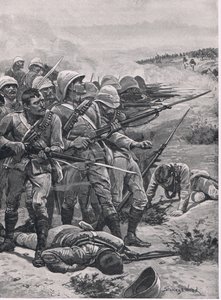 Pladsen ved ABU-Kru, 19. januar 1885, illustration fra British Battles on Land and Sea, 1915 af Stanley L. Wood