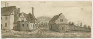 Burton-upon-Trent Abbey: akvarelmaleri og [c 1795] af Stebbing Shaw