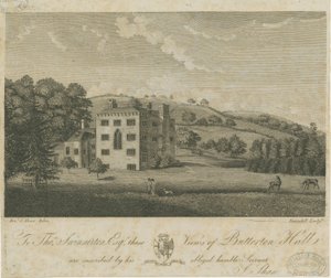 Butterton Hall: gravering og [1700-tallet] af Stebbing Shaw