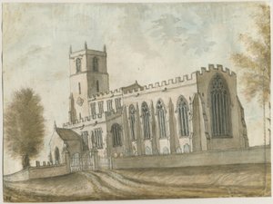 Checkley Church: vandfarvemaleri, nd [1762-1802] (maleri) af Stebbing Shaw