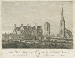Hamstall Ridware - Kirke og Herregård: gravering, nd [1762-1802] af Stebbing Shaw