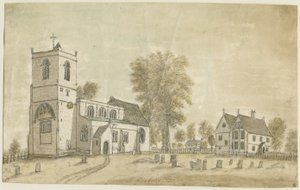 Hanbury Church: vandfarvemaleri, 1791 af Stebbing Shaw