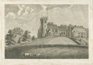Sandon kirke og præstegård: gravering, nd [1797] (tryk) af Stebbing Shaw