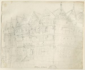 Stafford - Ancient "High House": blyantstegning, nd [1794] af Stebbing Shaw