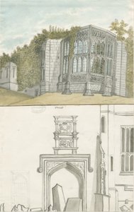 Tixall - Gothic Window and Heraldic Antiquities: vandfarvemaleri, nd [1762-1802] (maleri) af Stebbing Shaw