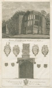 Tixall Hall - Gotisk vindue og heraldiske antikviteter: gravering, nd [1762-1802] (tryk) af Stebbing Shaw