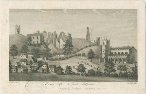 Tutbury Castle and Church - South East View: gravering, nd [1762-1792] (print)