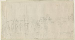 Tutbury Church and Castle - North East View: blyantstegning, nd [1762-1802] (tegning) af Stebbing Shaw