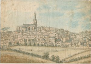 Walsall Town - North West View: vandfarvemaleri, og [c 1798] af Stebbing Shaw