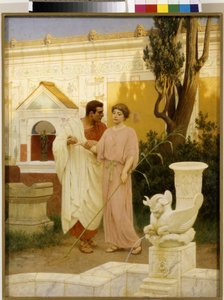 Spørgsmål og svar (Dialog mellem et par i haven til et gammelt romersk palads) - Maleri af Stepan (Stefan) Vladislavovich Bakalowicz (1857-1947), olie på lærred