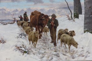 Kommer tilbage fra markedet efter snefaldet", før 1877 (olie på lærred)
