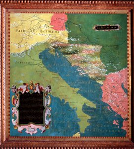 Italien og Jugoslavien (slaviske lande) Kort lavet af Stefano Bonsignori (? -1589) italiensk kosmograf og maler. Omkring 1581. Firenze, Palazzo Vecchio, Sala del Mappamondo
