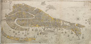 Sand og ægte tegning af byen Venezia. Panorama over Venedig, 1676. af Stefano Scolari