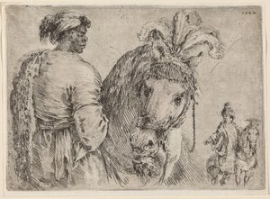 En sort mand fodrer en hest af Stefano della Bella