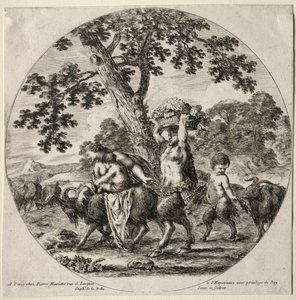 En Satyr-familie på rejse. af Stefano della Bella