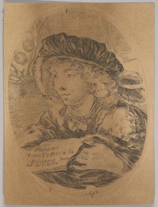 En buste af en ung mand iført en kasket med fjer, drejet tre fjerdedele til venstre, den ..., 1650. af Stefano della Bella