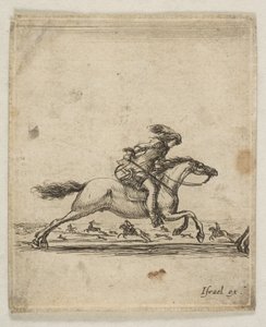 En rytter med sværd i hånden galopperer mod højre, andre ryttere galoperer..., ca. 1645-46. af Stefano della Bella