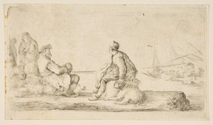 En ung sømand og en gammel mand sidder ved havet, 1600-tallet. af Stefano della Bella