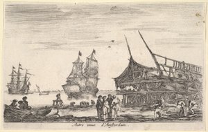 En anden udsigt over Amsterdam Autre vue dAmsterdam, en gruppe på fire mænd står i centrum på ..., 1647. af Stefano della Bella