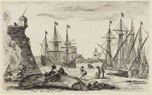 Udsigter fra havne (Vues de ports de mer): Udsigt over et hjørne i havnen i Calais af Stefano della Bella