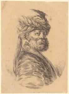 Skægget mand med turban i trekvartprofil mod højre af Stefano della Bella
