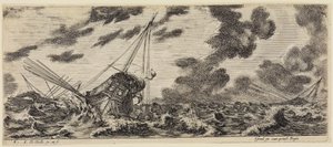 Lastning af forskellige skibe (Divers embarquements): Tre galejer i stormen af Stefano della Bella