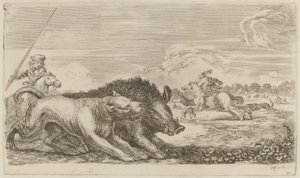 Orne jaget af en hund. af Stefano della Bella