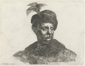 Buste af en polsk mand med et overskæg og en hat med en fane Grundlæggende om tegning (serietitel) I principii del disegno (serietitel) af Stefano della Bella