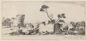 Campagna-scene med kunstnerskitser, i eller før 1647. af Stefano della Bella