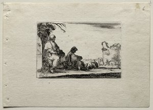 Caprices: To pilgrimme hvilende og en bonde. af Stefano della Bella