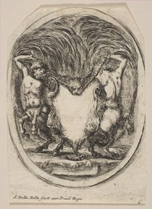 Cartouche Formed by a Tiger Skin Flanked by Two Centaurs, 1647. dani af Stefano della Bella