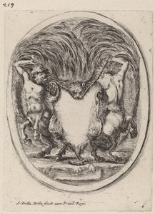 Cartouche i form af en flået tiger understøttet af kentaurer, 1647. af Stefano della Bella