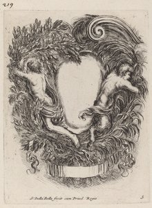 Cartouche med Apollo og Pan, 1647. af Stefano della Bella