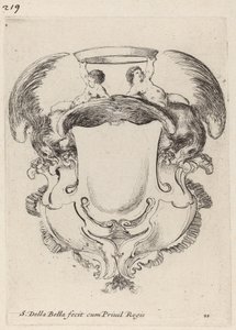 Cartouche med ørne og to spædbørn, der holder en krone, 1647. af Stefano della Bella