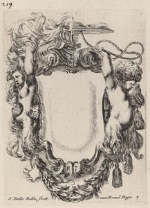 Cartouche med spædbørn Satyrer, 1647. af Stefano della Bella