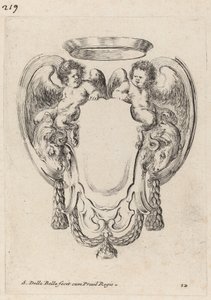 Cartouche med væddere og spædbørnssatyrer af Stefano della Bella