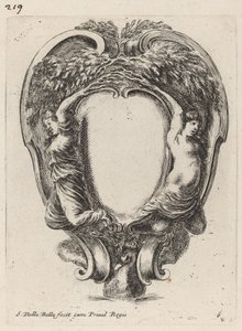 Cartouche med to nymfer omdannet til træer af Stefano della Bella