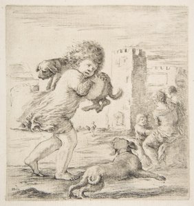 Barn, der bærer en hvalp på sin skulder, ca. 1662. af Stefano della Bella