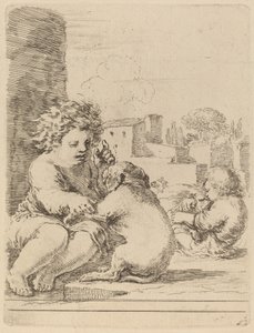 Barn leger med en hund af Stefano della Bella