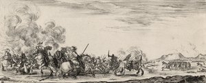Choc de Cavalrie (ætsning på bindet papir) af Stefano della Bella